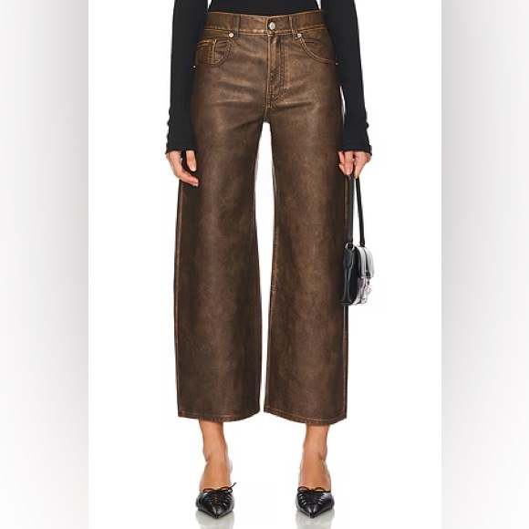 FREE PEOPLE WE THE FREE MISHA VEGAN PANTS FAUX LEATHER SIZE 30 IN BROWN - Picture 5 of 16